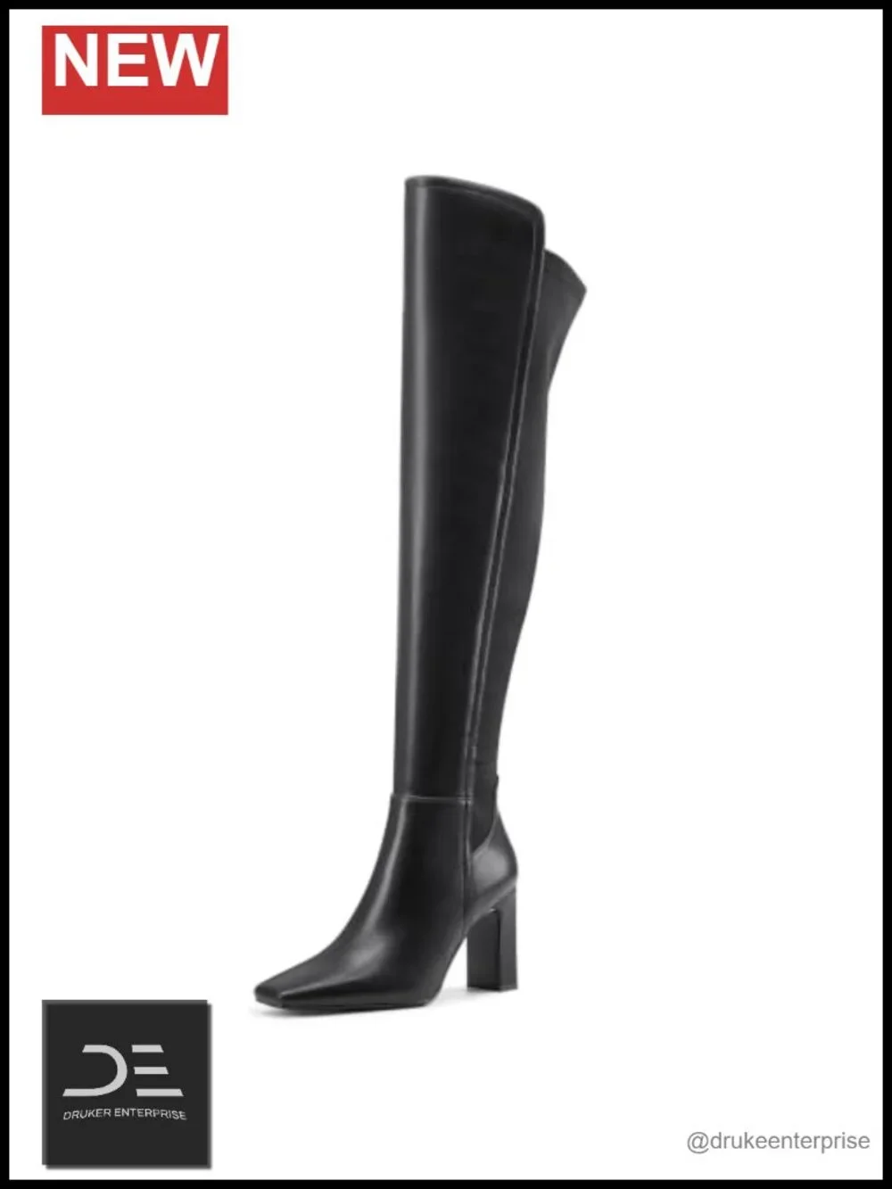 Women's Over the Knee Boots Chunky Heel Square Toe Faux Leather Stretch OTK